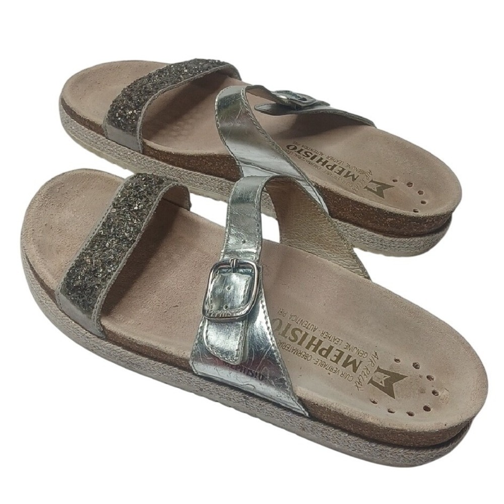 Mephisto Air-Relax Silver Metallic Glitter Buckle Slide Sandals Womens 37 - Picture 4 of 7